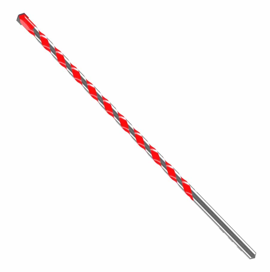 Individual Diablo 3/8-inch x 6-inch Red Granite carbide-tipped hammer drill bit featuring a Grip Point Tip PLUS and red-accented U-flute design for masonry boring.