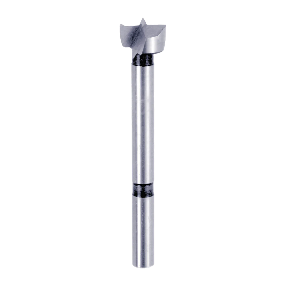 Studio shot of a Diablo 5/8 inch high-speed steel Forstner bit angled diagonally, highlighting the sharp center spur, double-ground serrated edge, and smooth cylindrical shank against a white background.