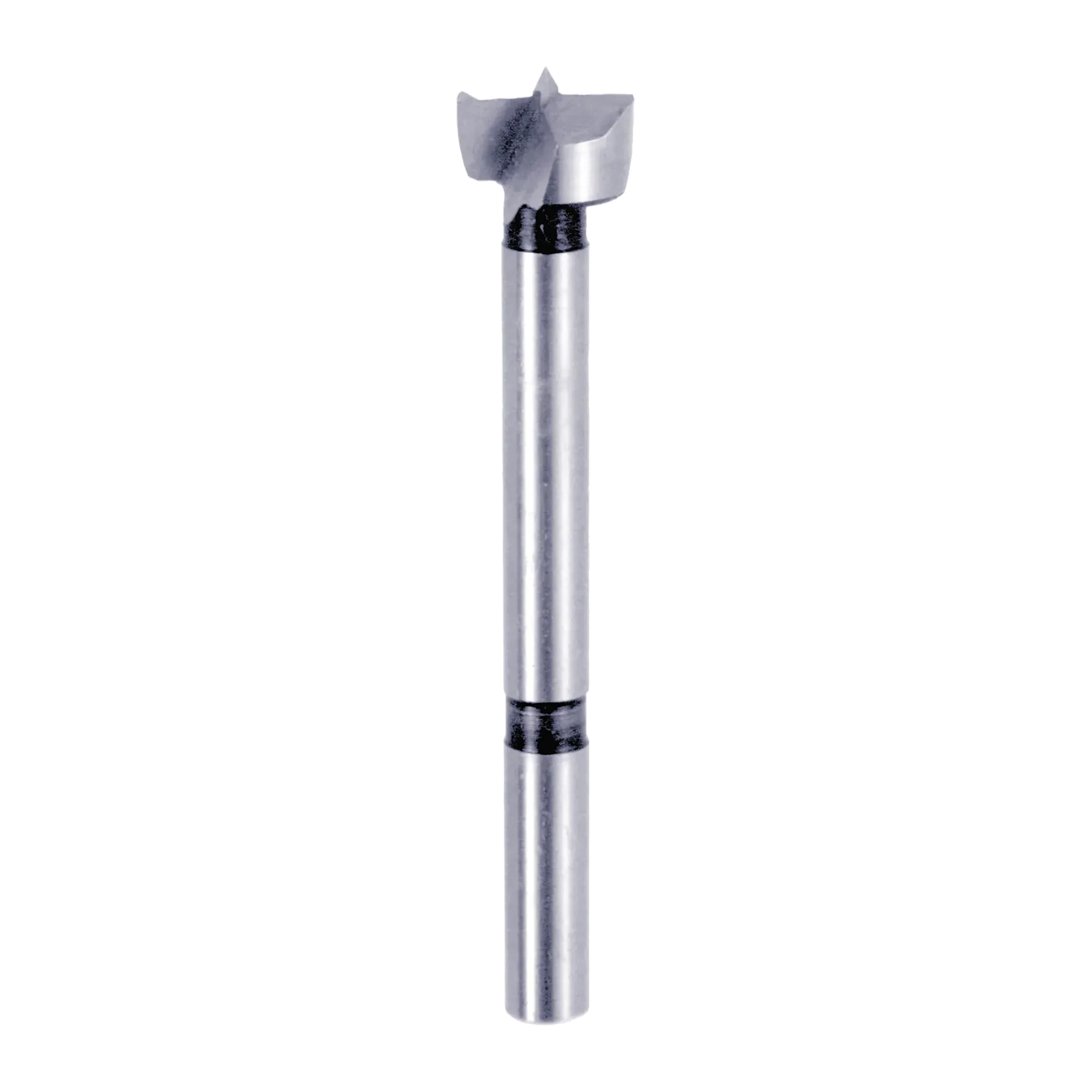 Studio shot of a Diablo 5/8 inch high-speed steel Forstner bit angled diagonally, highlighting the sharp center spur, double-ground serrated edge, and smooth cylindrical shank against a white background.