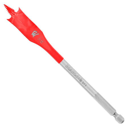Individual Diablo 5/8-inch wood spade bit featuring a red SPEED-TIP self-feeding threaded tip and 1/4-inch Impact Strong hex shank for drill drivers.
