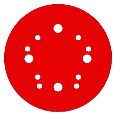Individual Diablo 5 inch 180-grit fine finish random orbital sanding disc featuring a red premium ceramic blend and a universal 12-hole pattern for dust extraction.