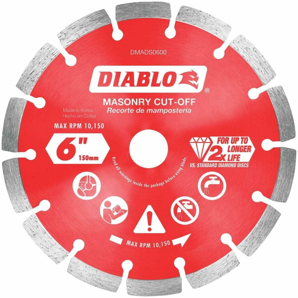 Diablo masonry cut-off blade with red and gray design on a white background
