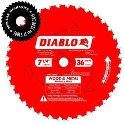 The Diablo D0736GP 7-1/4 inch, 36-tooth general purpose saw blade shown with a "Popular Mechanics - Tools of the Year 2019" award logo in the corner.