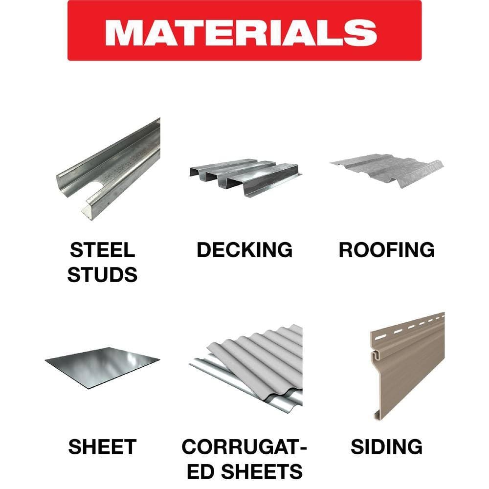 Material application infographic for the Diablo D0770FM Steel Demon blade, showing compatibility with steel studs, metal decking, roofing, sheet metal, corrugated sheets, and metal siding.