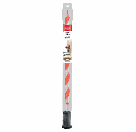 Diablo DAG3090 7/8-inch auger bit in original retail packaging, highlighting its 17-1/2-inch length and extreme durability for drilling through nail-embedded wood.