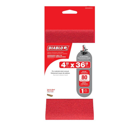 Diablo DCB436080S01G 4x36 80-Grit Zirconium Sanding Belt for medium stock removal on wood metal and plastics