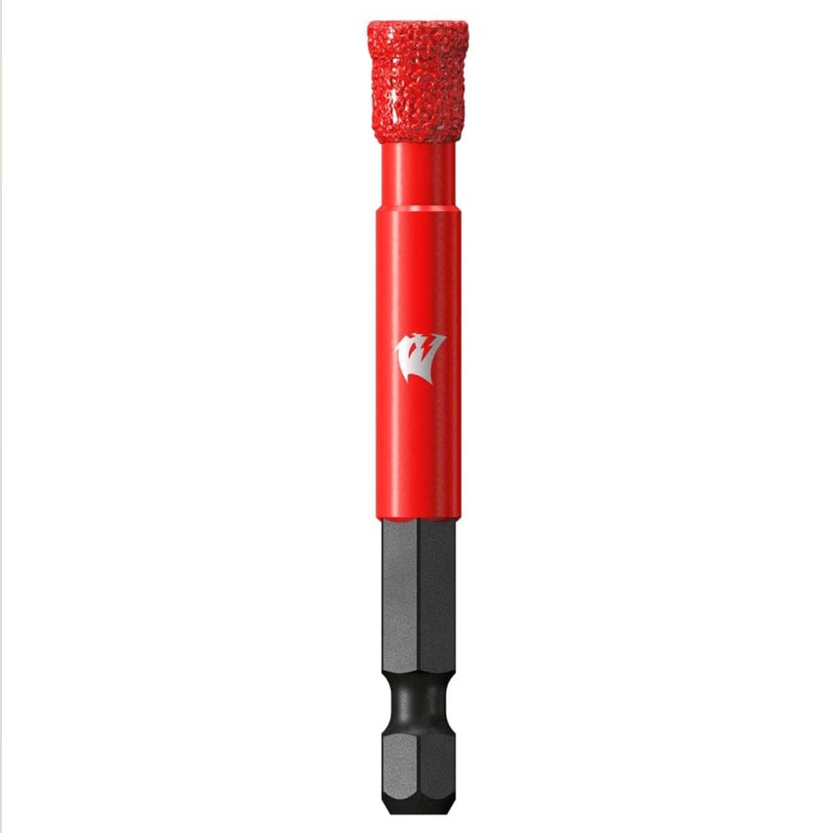 A studio shot of the Diablo 5/16-inch diamond grit hole saw, featuring a slim red body with a continuous diamond grit cutting rim and a black hex shank for handheld drill compatibility.