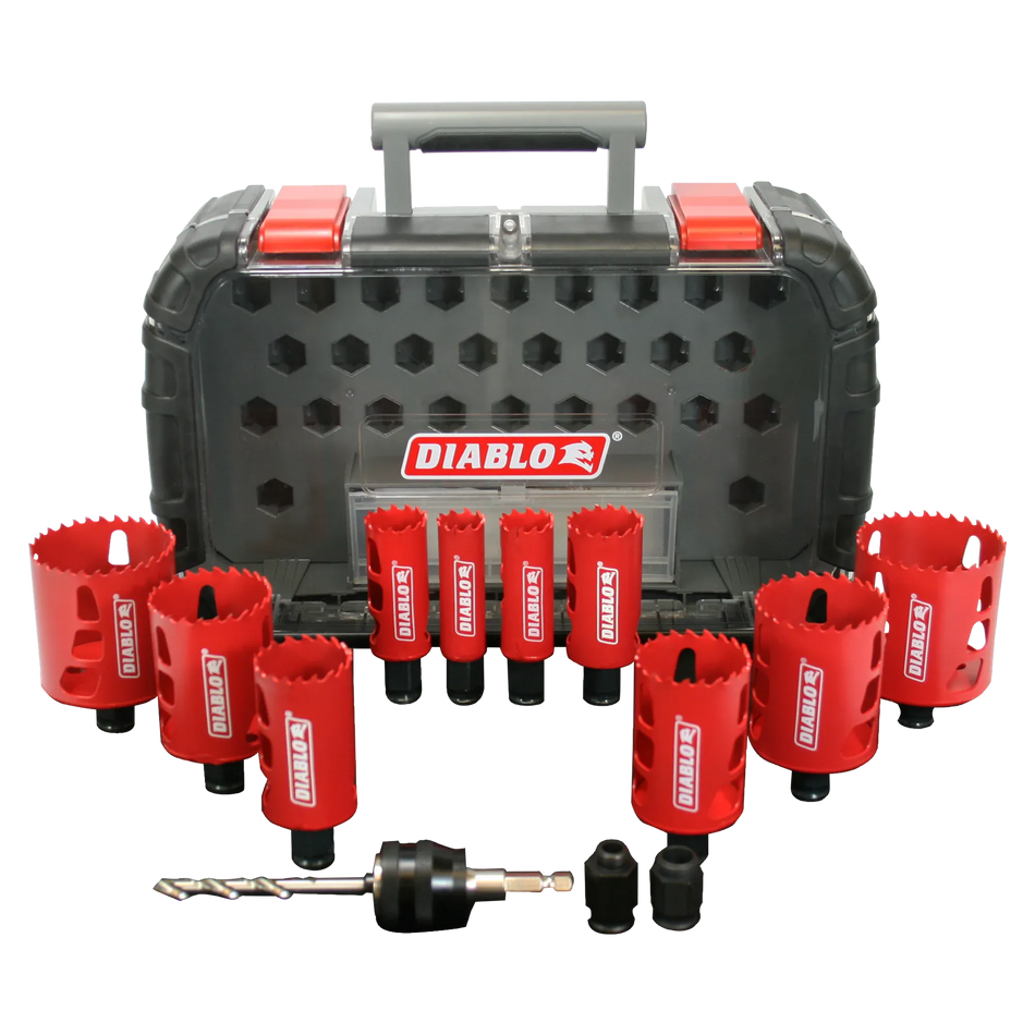 Diablo DHS14SGP 14 Pc BiMetal Hole Saw Set Snap Lock Plus Mandrel General Purpose Wood Metal Cutting Deep Cup Drill Electrical Plumbing Hardware Kit