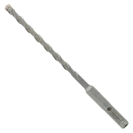 Diablo SDS-Plus rotary hammer masonry drill bit profile view displaying the complete percussion accessory design from the bulk concrete boring kit, featuring an optimized four-flute spiral core engineered for rapid dust extraction, a robust transition collar with etched specifications, and a precision anchor boring carbide tipped head isolated diagonally on a white background.