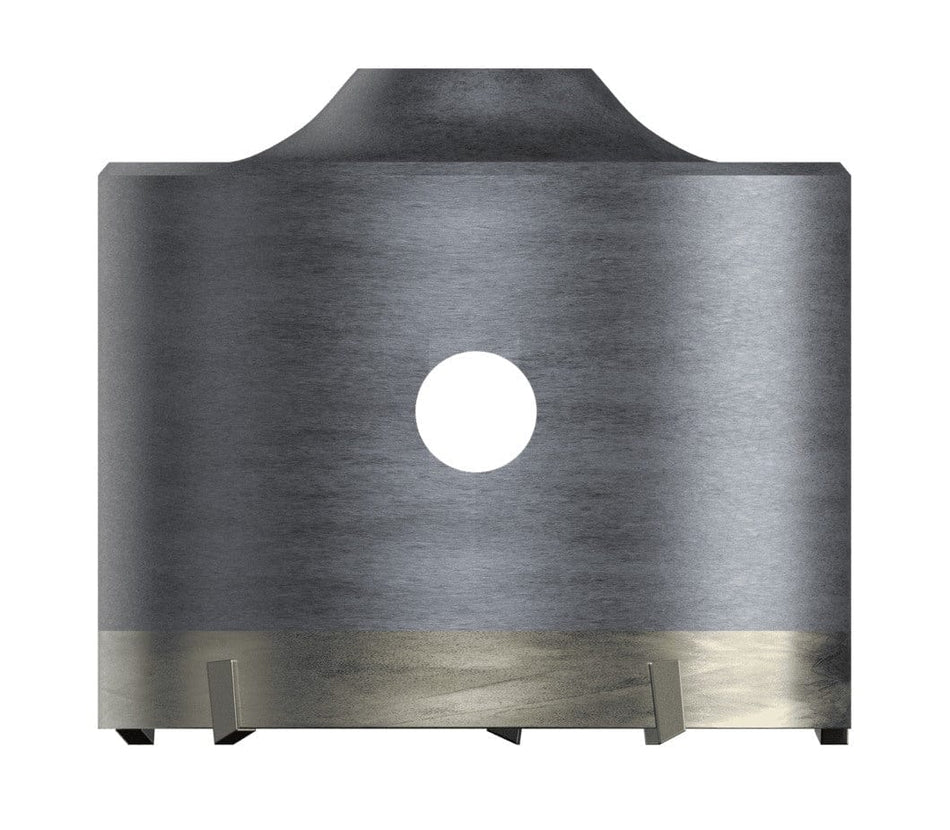 A studio product shot of the silver Diablo DMAPLCC1080 SDS-Plus thin wall core bit featuring a hollow cylindrical steel body with carbide-tipped teeth and a central ejector hole for debris removal.