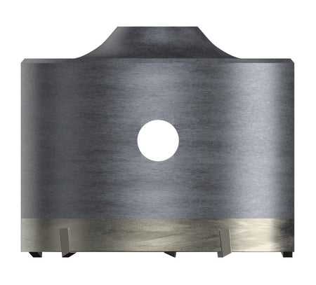 A studio product shot of the silver Diablo DMAPLCC1100 SDS-Plus thin wall core bit featuring a hollow cylindrical steel body with carbide-tipped teeth and a central ejector hole for debris removal.