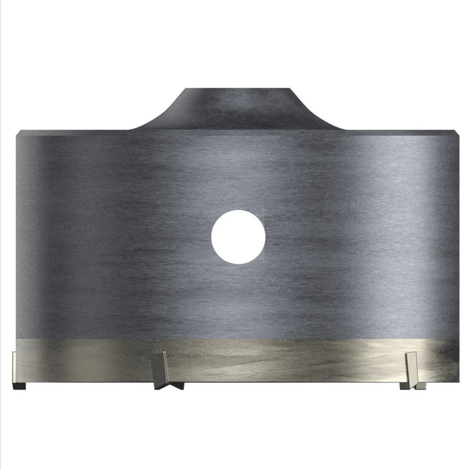 A studio product shot of the silver Diablo DMAPLCC1120 SDS-Plus thin wall core bit featuring a hollow cylindrical steel body with carbide-tipped teeth and a central ejector hole for debris removal.