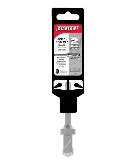 The Diablo 5/8-inch SDS-Plus stop bit shown in its retail packaging card, which specifies its size and 1-3/16-inch depth.