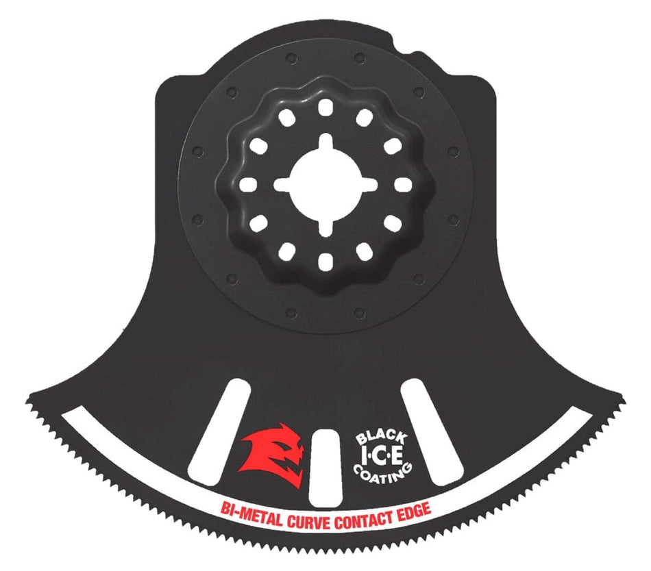 Diablo DOS350RBGP Demo Demon 3-1/2 inch Starlock bi-metal oscillating multi-tool blade featuring Black I.C.E. coating and a curve contact edge for precision plunge cuts.
