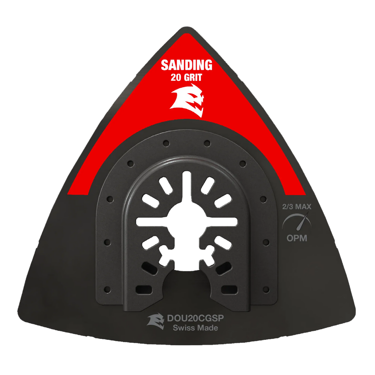 Diablo DOU20CGSP 3-1/2 inch 20-grit universal fit carbide grit oscillating sanding plate featuring an aggressive open-coat design for high-speed material removal and surface shaping.