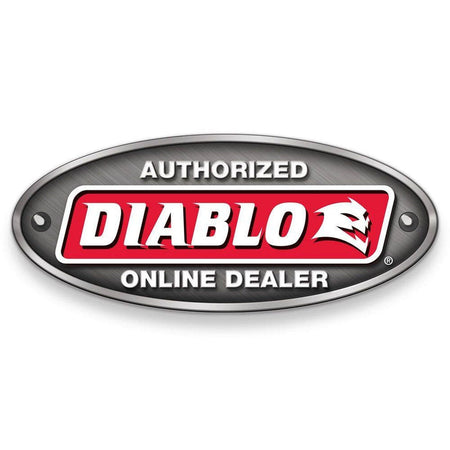 An official Diablo Authorized Online Dealer badge featuring a brushed metallic oval frame and the red and white Diablo logo, signifying a verified and trusted retail partner for high-performance cutting tools and accessories.