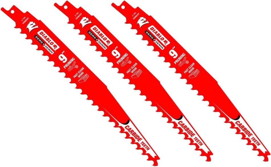 Diablo DS0903CP 9" Demo Demon Carbide Tipped Pruning Reciprocating Saw Blade for Clean Wood 3 TPI Aggressive Fast Cutting 3 5 or 10 Pack