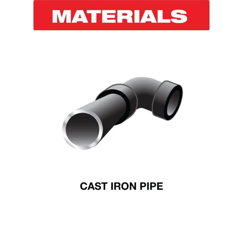 A material application graphic featuring a high-quality 3D render of a cast iron pipe elbow, illustrating the primary intended use for the Diablo diamond grit reciprocating saw blade in plumbing and demolition projects.