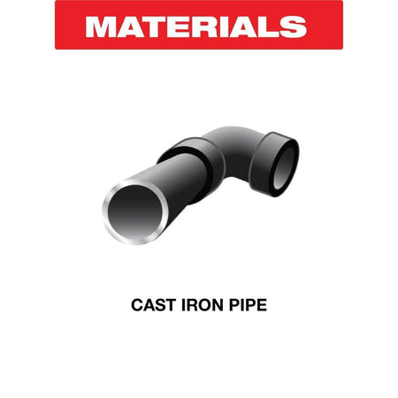 A material application graphic featuring a high-quality 3D render of a cast iron pipe elbow, illustrating the primary intended use for the Diablo diamond grit reciprocating saw blade in plumbing and demolition projects.