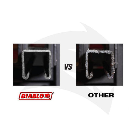 Durability comparison graphic demonstrating one Diablo reciprocating saw blade delivers up to 50 times longer cutting life compared to standard blades.
