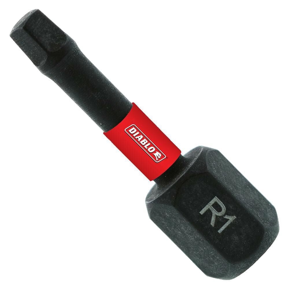 Diablo 1-inch impact bit featuring a black square drive tip, red branding band, and grey hex shank marked R1