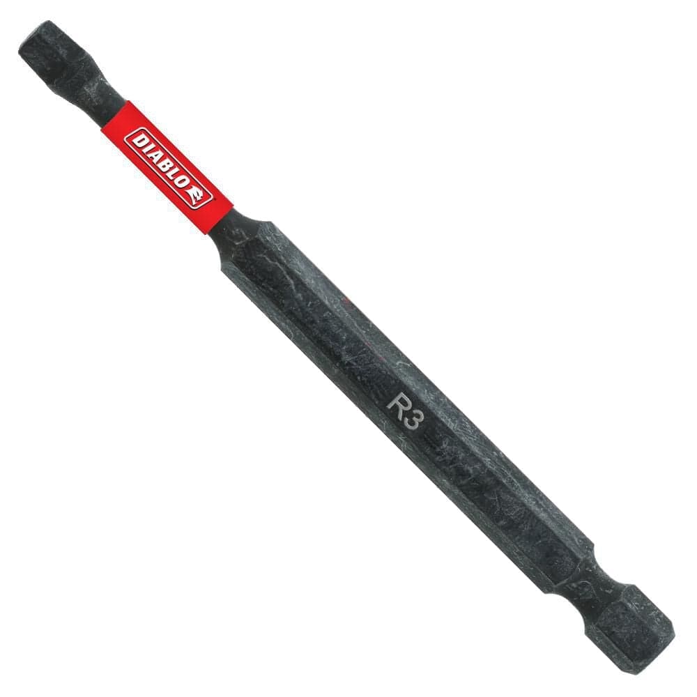 A profile view of a Diablo 3-1/2 inch #2 square drive power bit featuring a black finish, a red branding band, and a 1/4 inch hex shank.