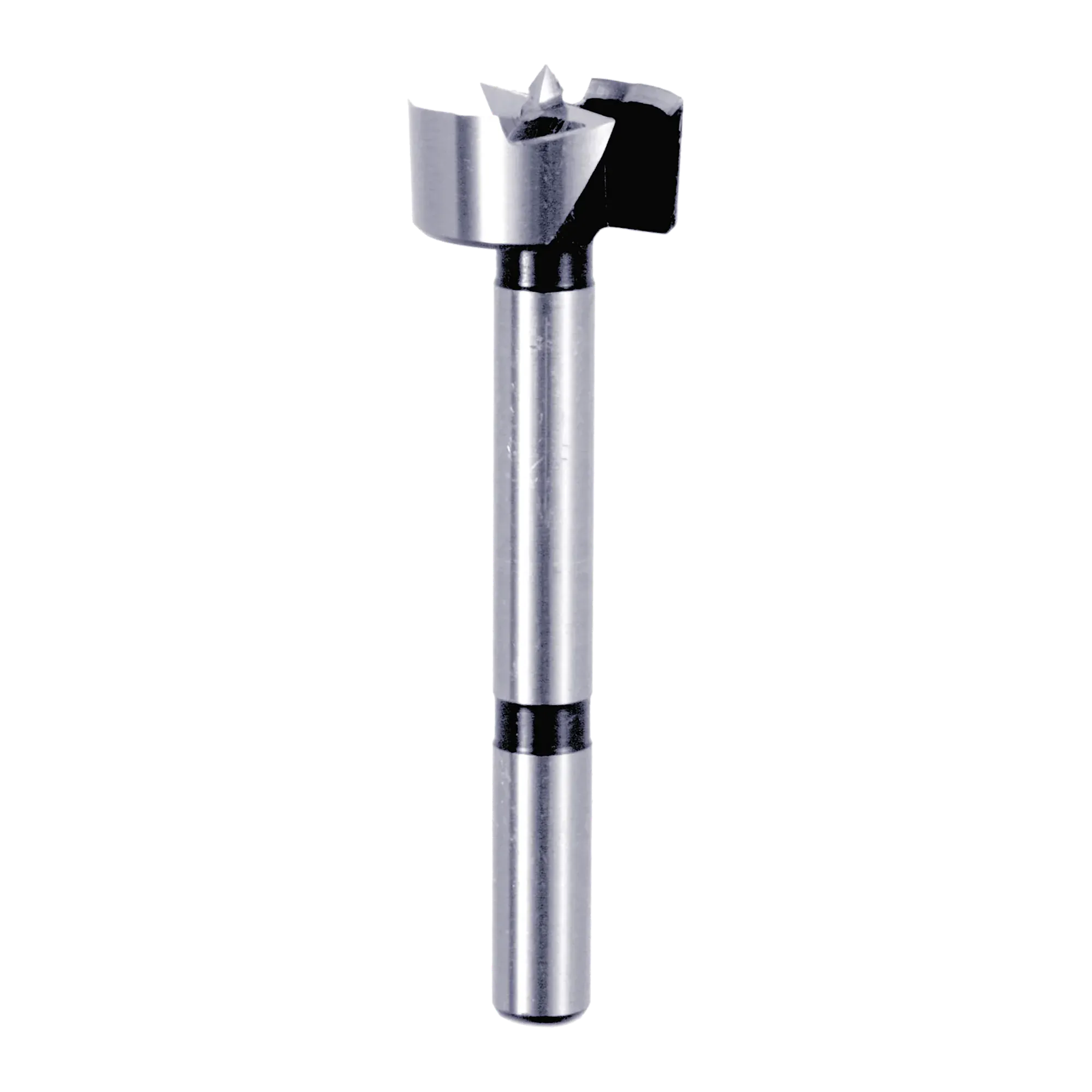 Studio shot of the Diablo 1 inch Forstner bit angled diagonally, highlighting the 3/8 inch shank and sharp center spur for precision drilling.