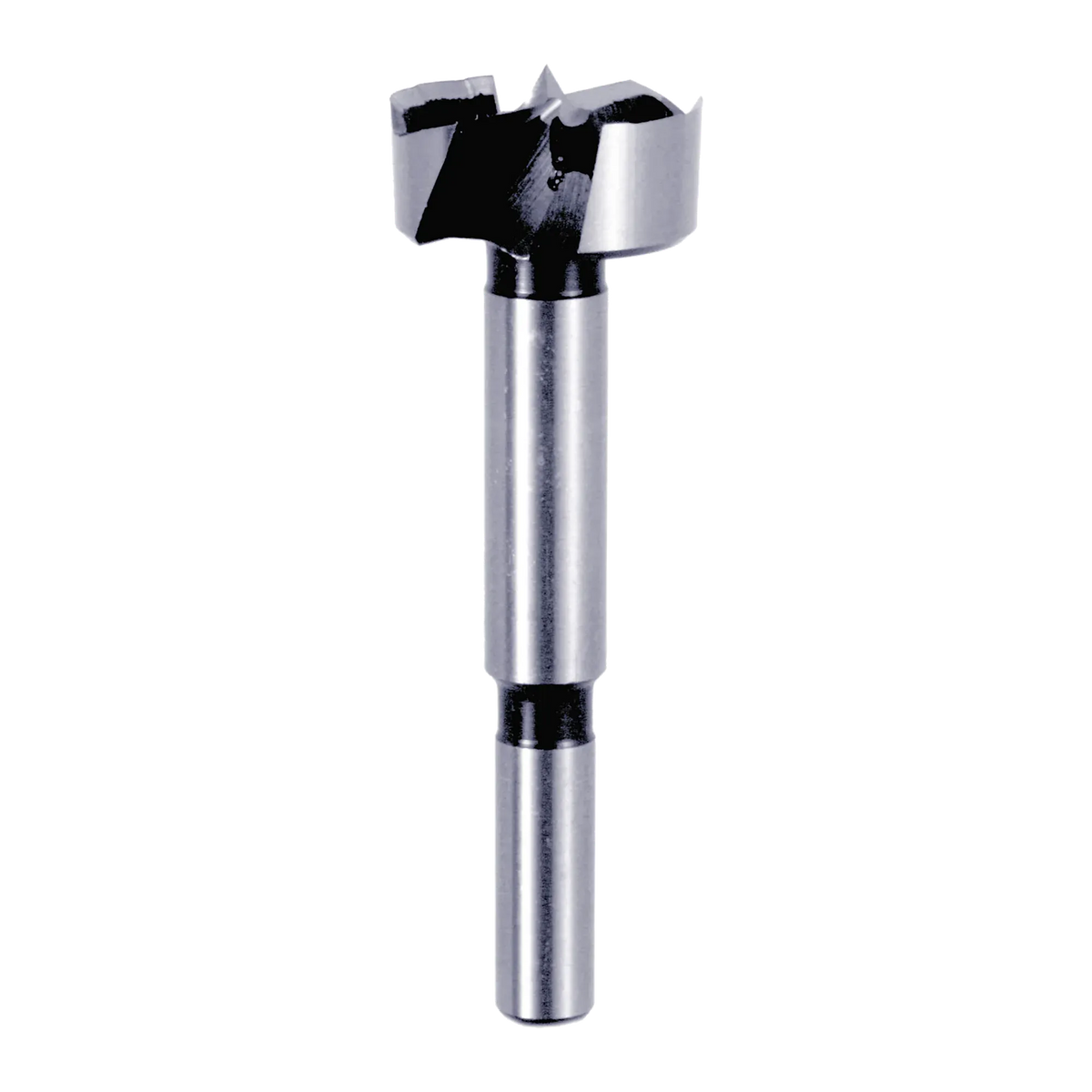 Studio shot of the Diablo 1-1/8 inch Forstner bit angled diagonally, highlighting the 3/8 inch shank and sharp center spur for precision drilling.