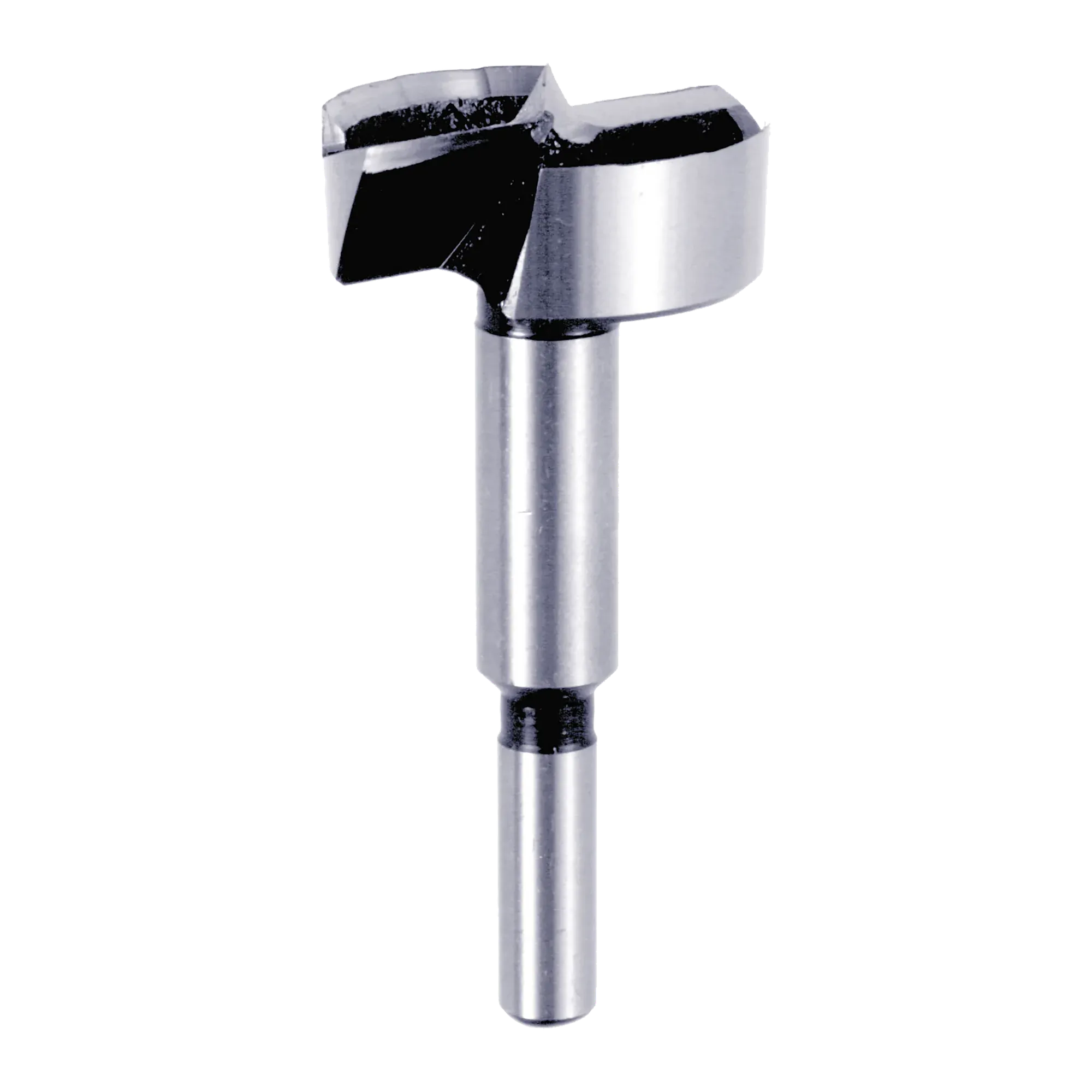 Studio shot of the Diablo 1-5/8 inch Forstner bit angled diagonally, highlighting the 3/8 inch shank and sharp center spur for precision drilling.
