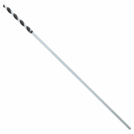 Long metal drill bit with twisted cutting edge and extended straight shank, designed for deep drilling applications in wood, metal, or construction materials.