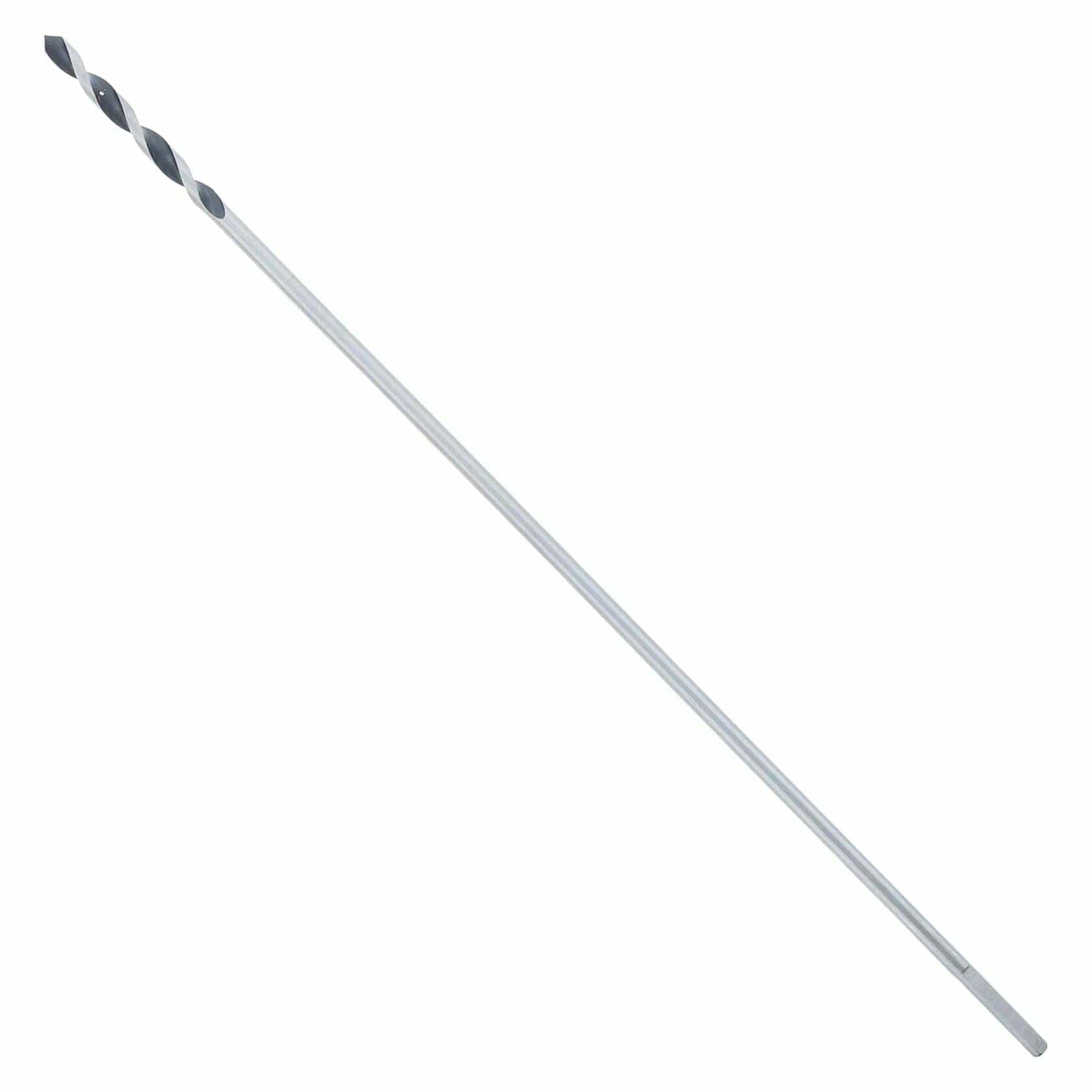 Long auger-style drill bit with helical cutting edges and pointed tip, designed for deep, clean holes in wood for wire and cable installation.