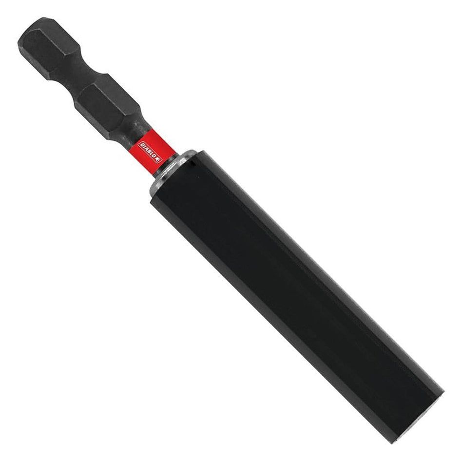 Diablo DDG300B 3-inch magnetic drive guide featuring a 1/4-inch hex shank and retractable sleeve to stabilize screws in tight spaces.