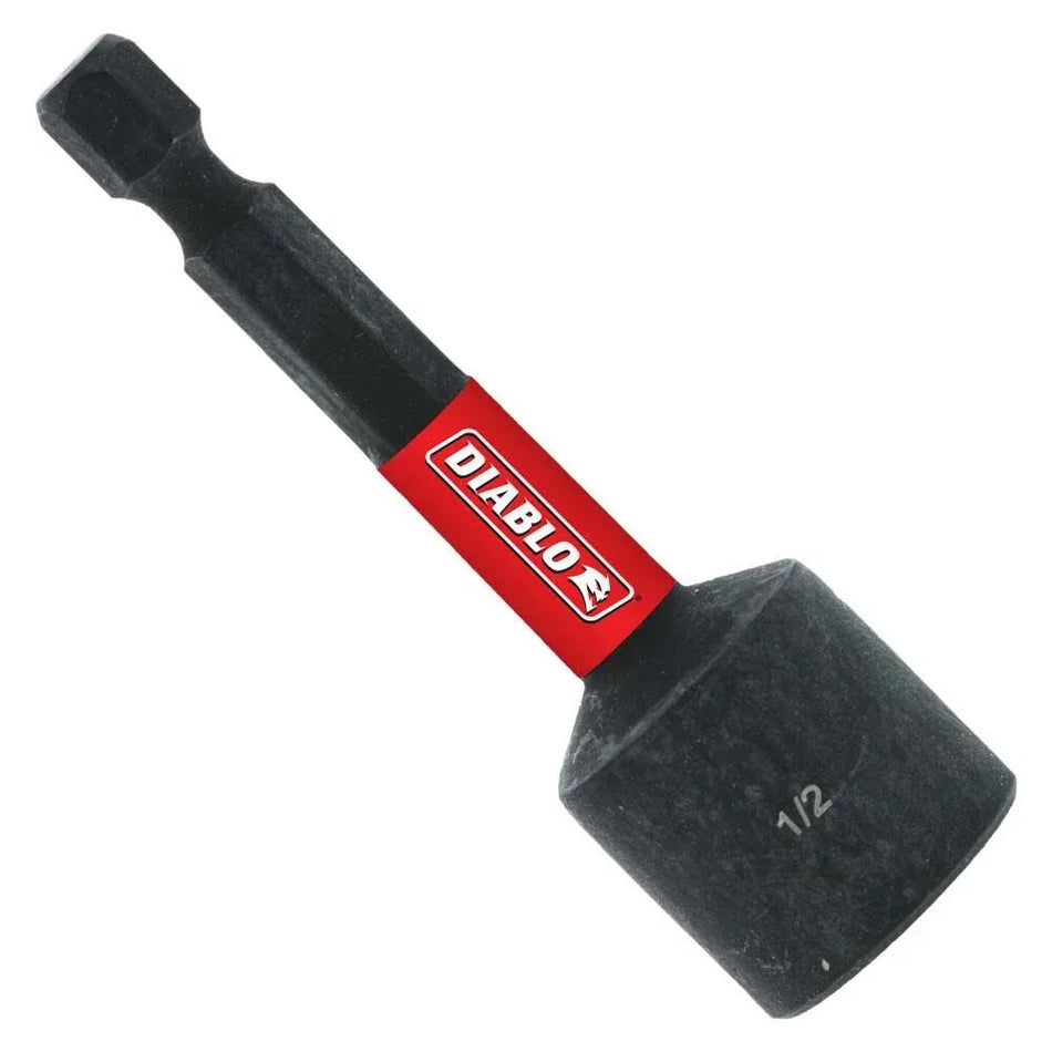 Diablo DNTSL12B 1/2-inch by 2-9/16-inch magnetic nut setter featuring a 1/4-inch hex shank and torque-resistant red torsion zone.