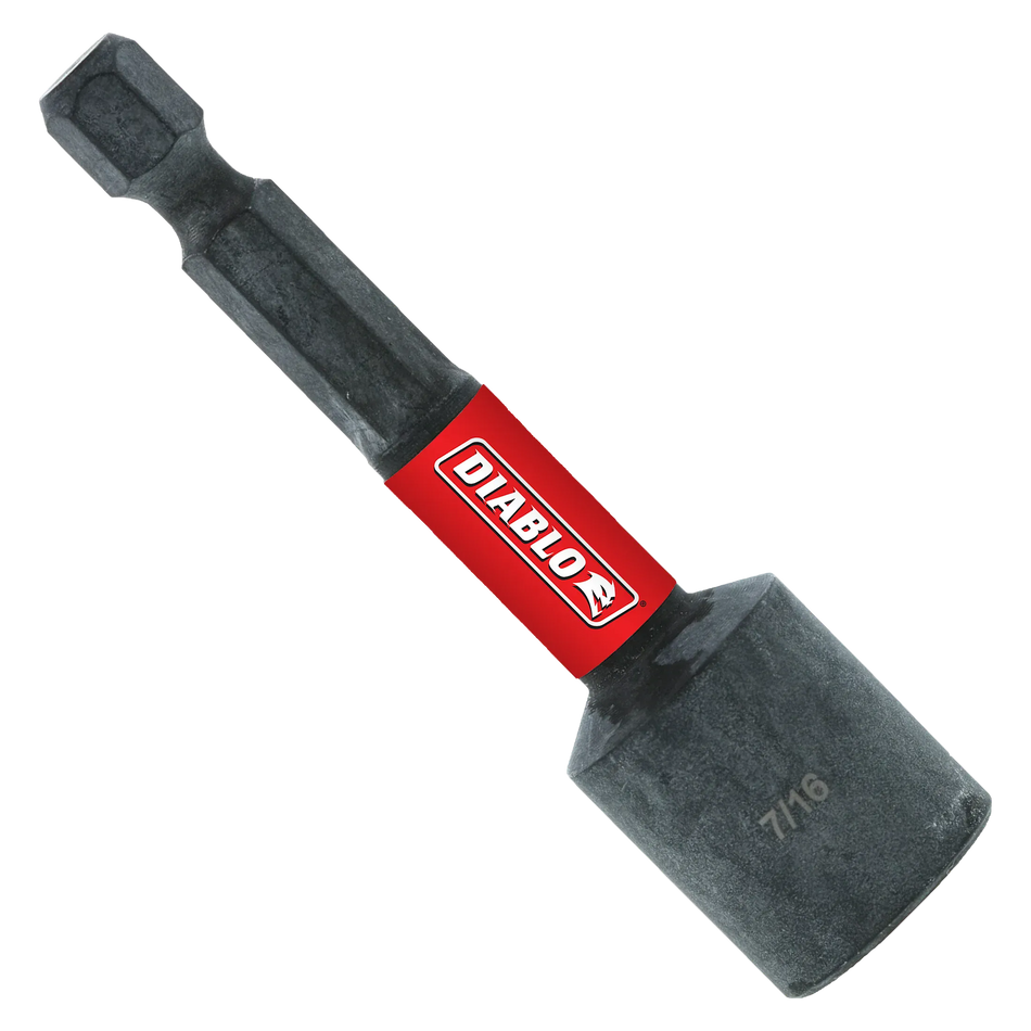 Diablo DNTSL716B 7/16-inch by 2-9/16-inch magnetic nut setter featuring a 1/4-inch hex shank and torque-resistant red torsion zone.
