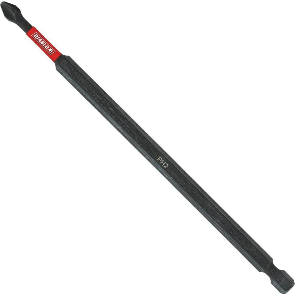 Diablo DPH26B 6-inch #2 Phillips impact drive bit with 1/4-inch hex shank and torque-resistant torsion zone for deep-reach fastening.