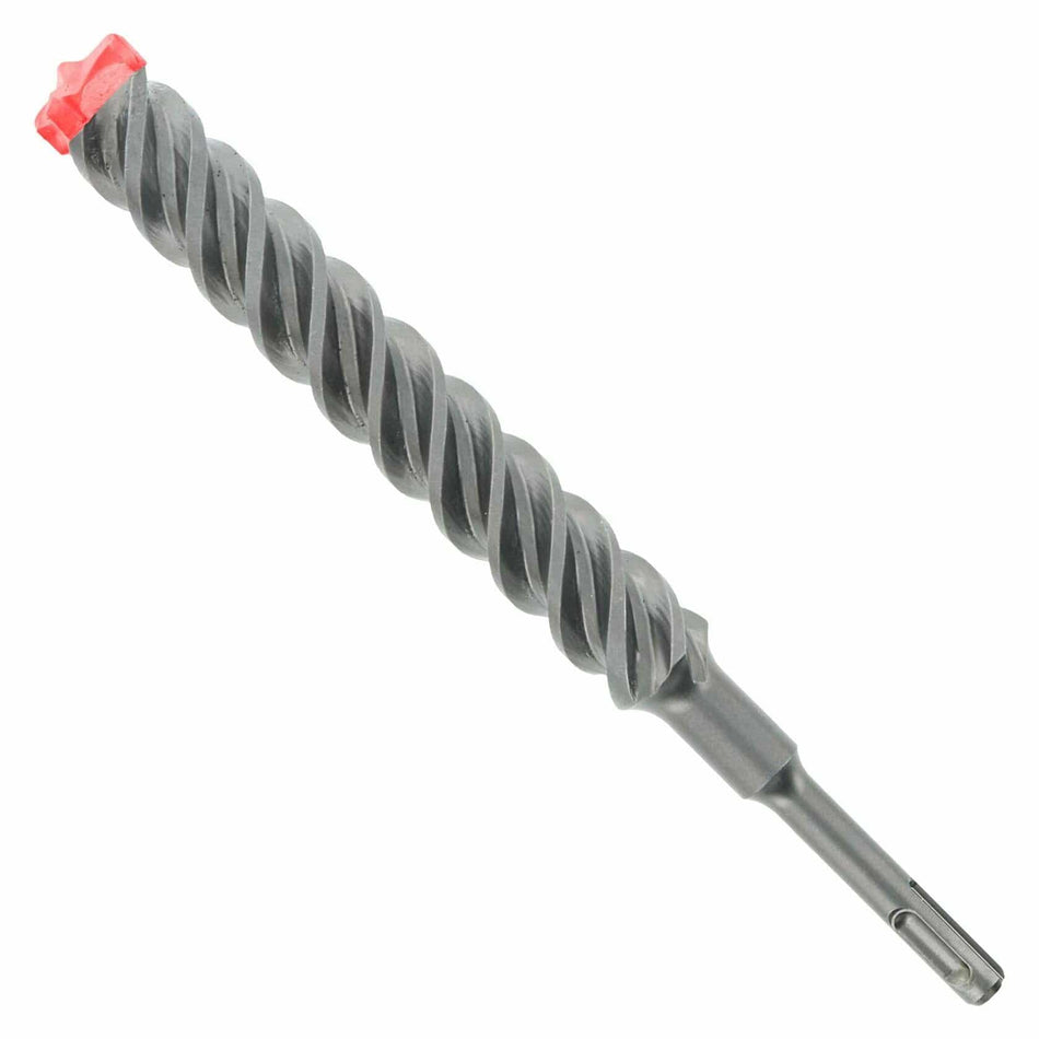 Drill bit with a red end on a white background