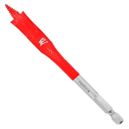 A studio photograph of the Diablo 1/2-inch x 4-inch SPEEDemon spade bit, featuring its signature red paddle head and silver Impact Strong hex shank.
