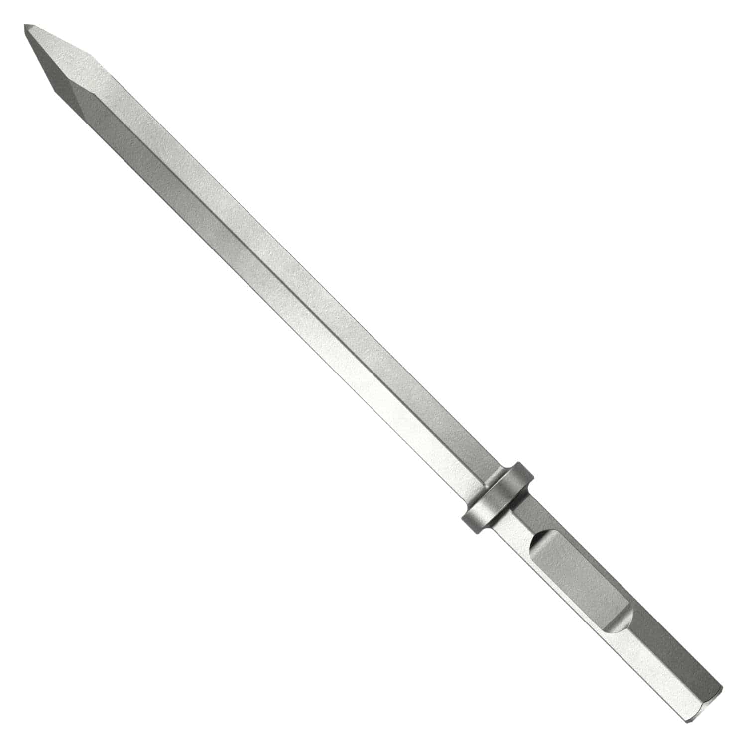 A professional Diablo Tools 1-1/8 inch hex bull point chisel demolition bit made of heat-treated steel, designed for high-impact performance in concrete and masonry demolition projects.
