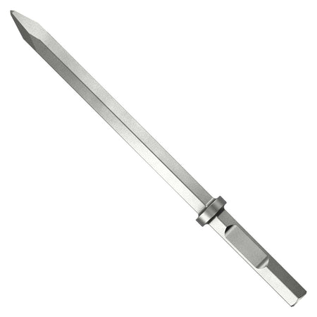 A professional Diablo Tools 1-1/8 inch hex bull point chisel demolition bit made of heat-treated steel, designed for high-impact performance in concrete and masonry demolition projects.