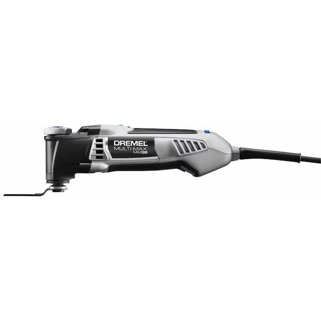 A left-side profile studio shot of the Dremel Multi-Max MM35 oscillating tool with a flush-cut blade attached.