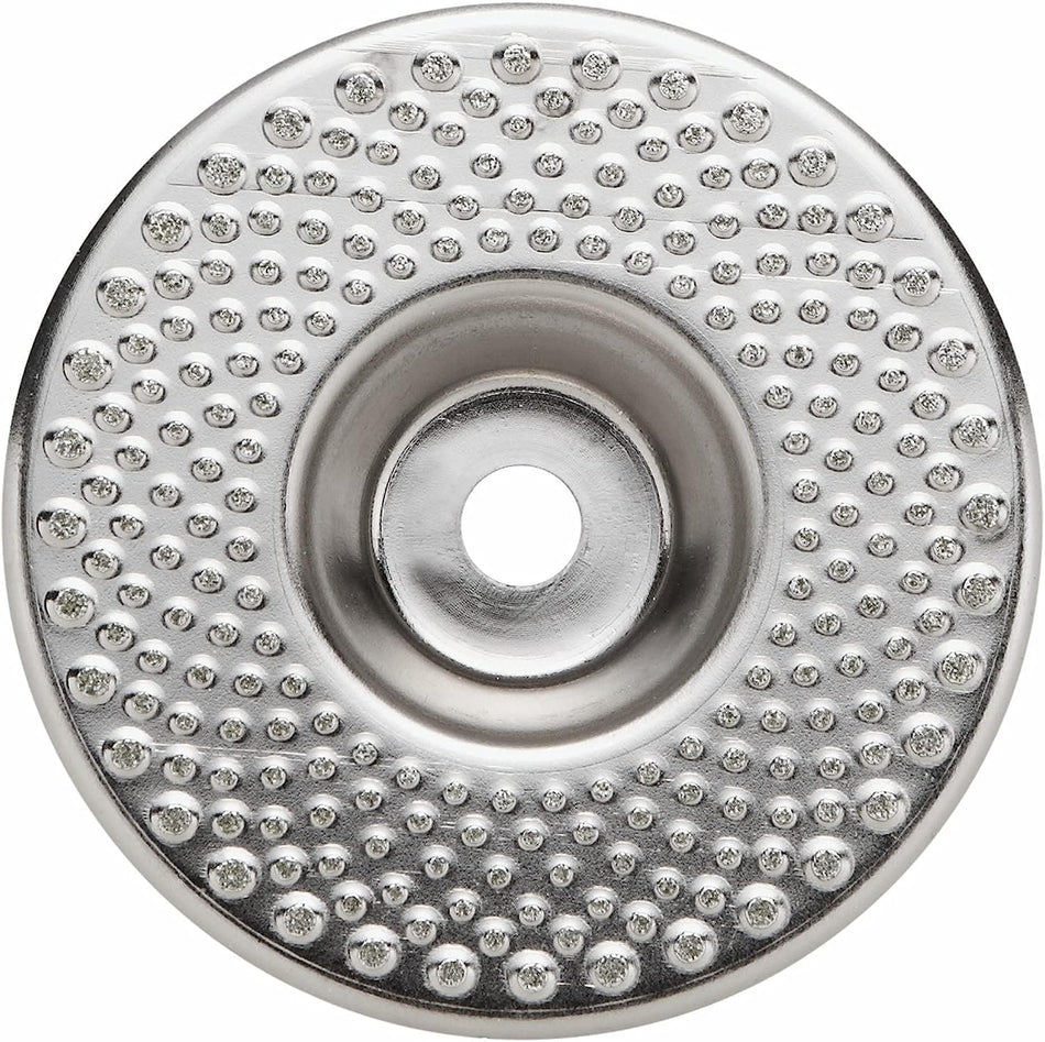 Image of prep wheel. This is a close-up of a circular, silver-colored Dremel Ultra-Saw surface preparation wheel. The wheel has a textured surface with numerous small, raised circular patterns and a central mounting hole.