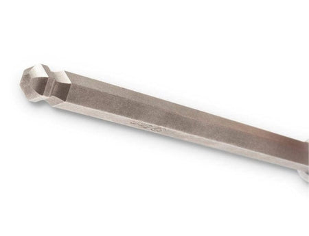 A close-up studio shot of the metal tip of a Ball End Hex bit, showing the rounded hexagonal end designed for angled access.