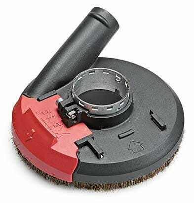 Disc brush with red and black design on a white background