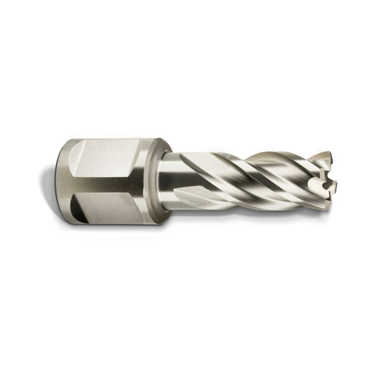 Close-up product photo of the Fein Jancy Slugger annular cutter, showing the HSS construction and multiple cutting flutes.