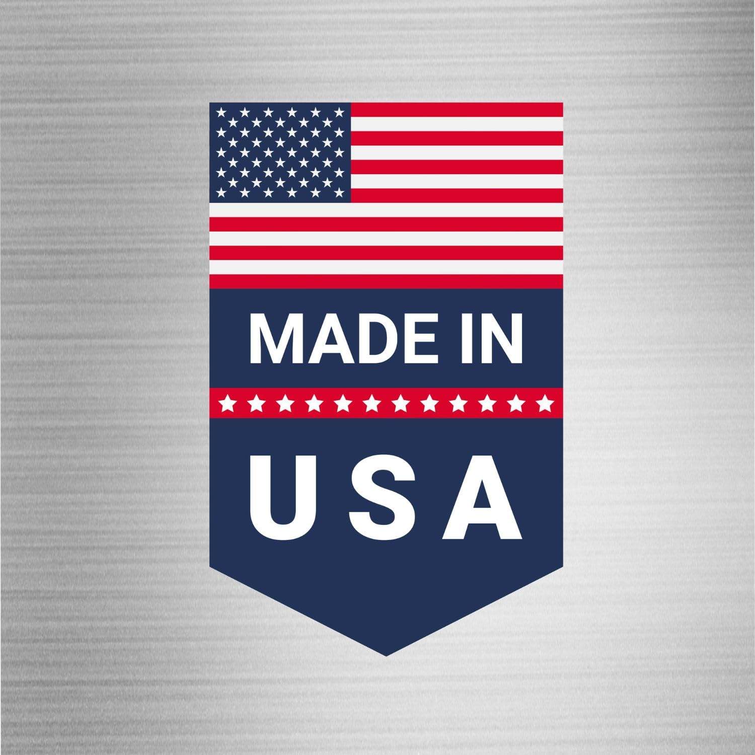 Graphic badge with the American flag background and text "MADE IN USA" indicating the origin of the product.