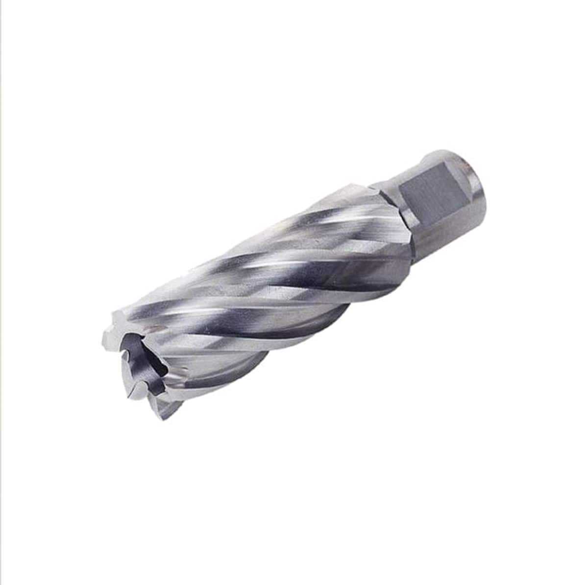 Fein Slugger HSS annular cutter with a 1-7/8" diameter and 3" cutting depth. The cylindrical tool features sharp helical cutting edges and a hollow center, designed for efficient hole-making in metal. The 3/4" Weldon shank ensures secure mounting in magnetic drill presses. Made of CNC-machined high-speed steel, this cutter is ideal for industrial metalworking applications requiring clean, burr-free holes in structural steel and other hard materials.