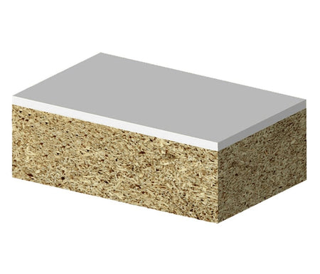 Image of particle board or composite material with a layer of white laminate on top, representing common material for flush trimming.