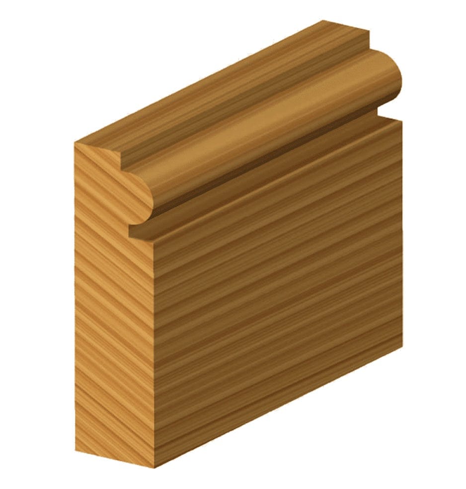 3D rendering of wood molding with rounded top edge and concave groove, showing traditional beading profile