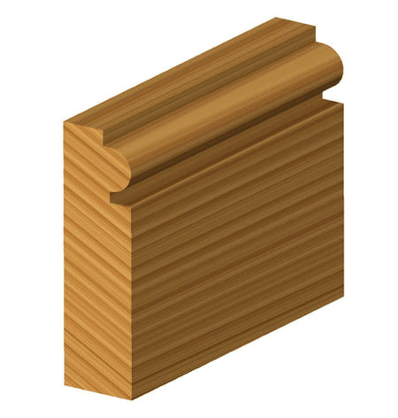 3D rendering of wood molding with rounded top edge and concave groove, showing traditional beading profile