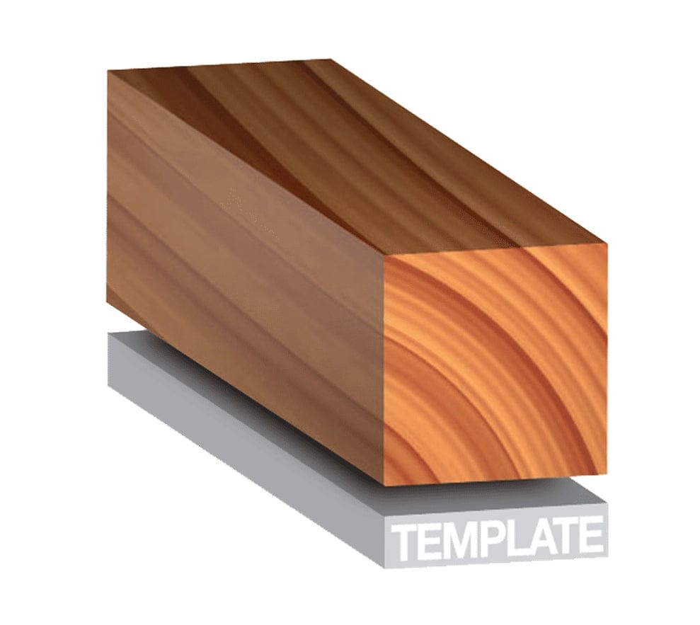3D rendering of a wood block casting shadow over the word TEMPLATE, representing template routing use.